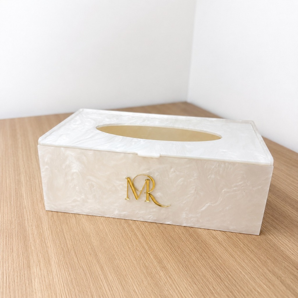 Caixa Porta Luvas organizador papel lenço máscara personalizada madrepérola studio clinica consultorio beleza