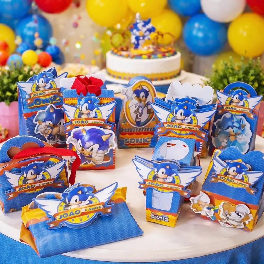 Kit Lembrancinhas Sonic Papelaria Caixinhas Decoração Sonic Caixa Milk Personalizada 10 unidades