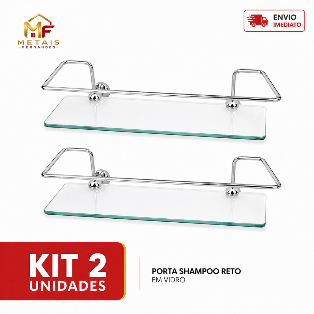 Kit 2 Suporte Porta Shampoo Banheiro 30cm Alumínio Reto com Vidro Organizador para Box Banheiro e Cozinha