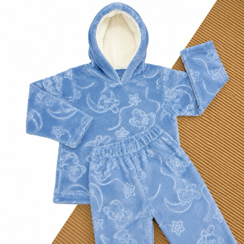 Conjunto de inverno azul bebê 3D super peluciado e quentinho ideal para dias frios