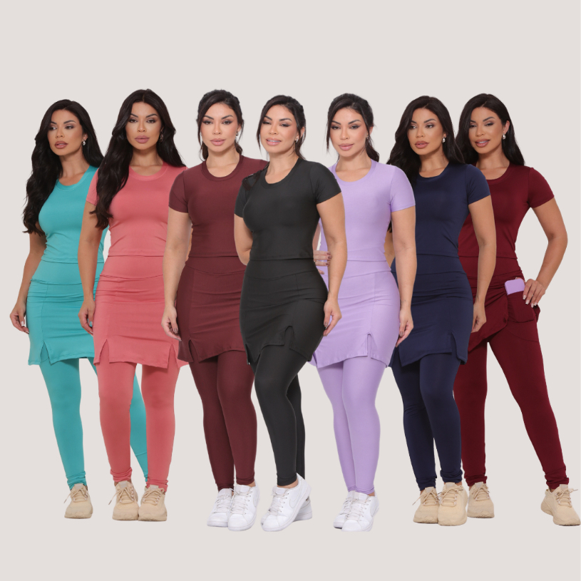 Conjunto Fitness Calça Saia Legging E Blusinha Suplex Roupa De Treino Academia Caminhada Pilates Moda Evangélica
