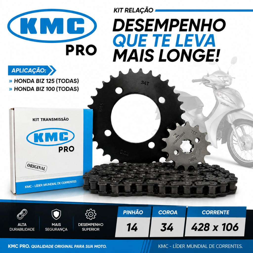 Kit Relação Transmissão Tração Honda Biz 110 125 Todas Preto