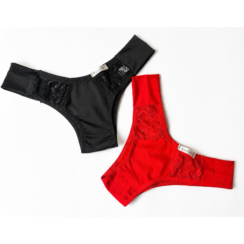Tanga Gisely conforto renda fio calcinha feminina microfibra sem costura lingerie vermelho preto branco vestido feminin