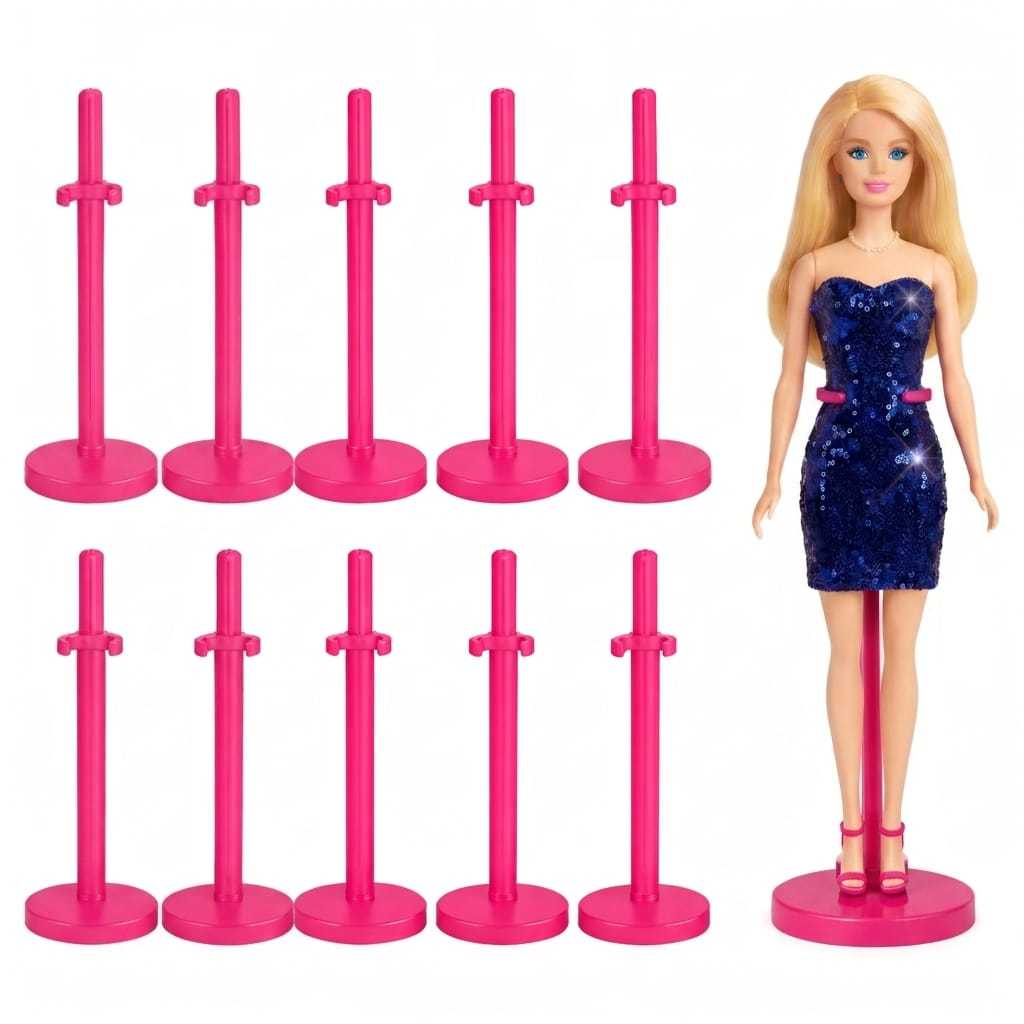 Kit Suportes Rosa para Bonecas Ajustável Expositor Pedestal Suporte Bonecos Display Base Colecionáveis