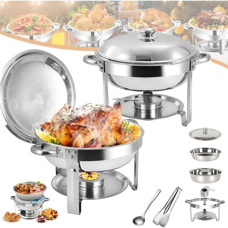 Rechaud Inox Redondo 6 Litros Banho Maria Aquecedor Alimento aço inox litros Aço Inox6