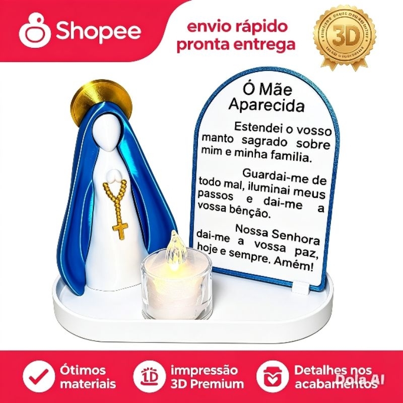 Nossa Senhora Aparecida Kit Altar Bandeja Decorativa vela de LED Presente Religioso Católico Decoração Sala ou Quarto