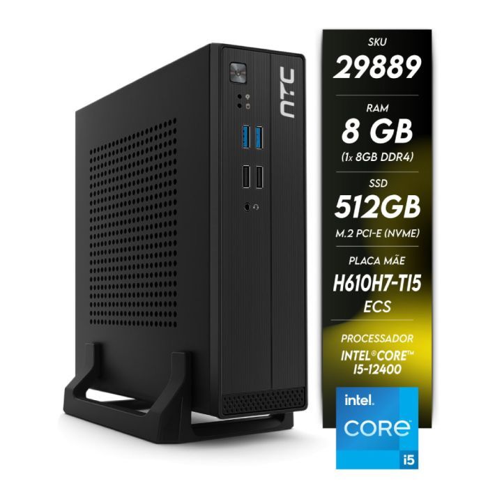 Computador NTC Mini ITX II Intel 8107 EC Intel Core i5 12400 UHD Intel 730 8GB DDR4 512GB SSD S/Fans Linux