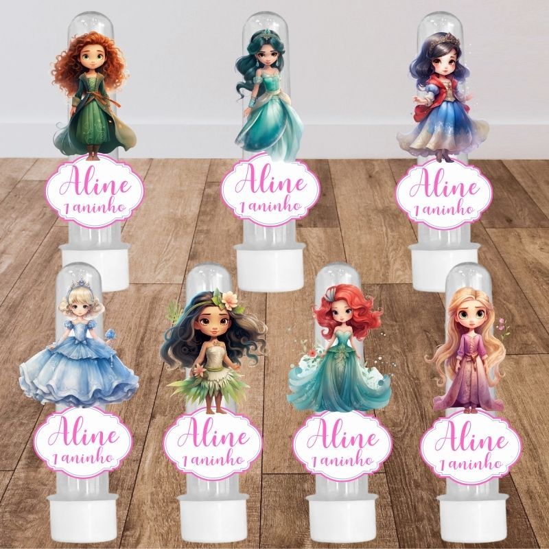 Apliques Tags para tubetes Princesas - Lembrancinha Personalizada - Festa Aniversário