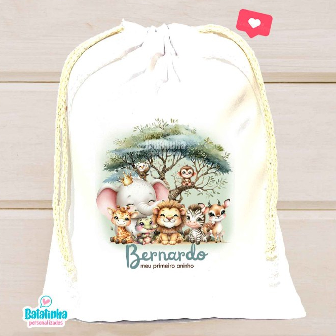 Saquinho surpresa Safari Baby personalizado para lembrancinha de aniversário infantil 20und