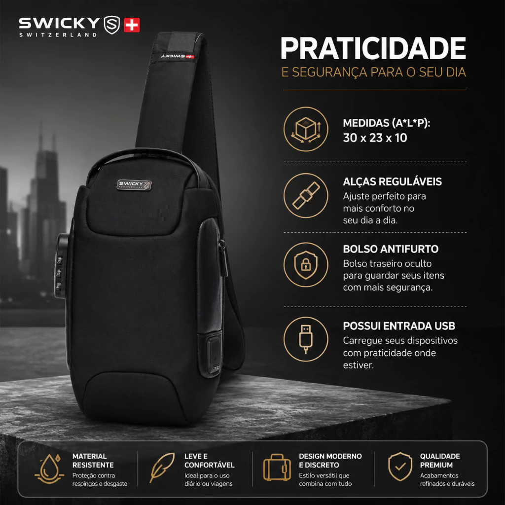 Shoulder Bag Swicky Executiva Bolsa Transversal Resistente