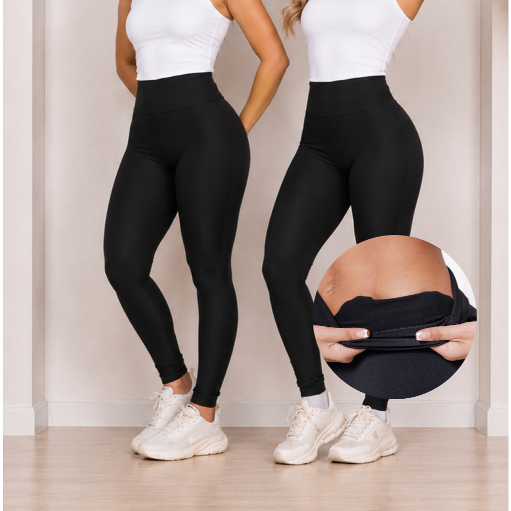 Kit 2 Legging Forrada Flanelada Calça Legging Feminina Lisa Cintura Alta Leg Suplex Grossa Academia Confortável