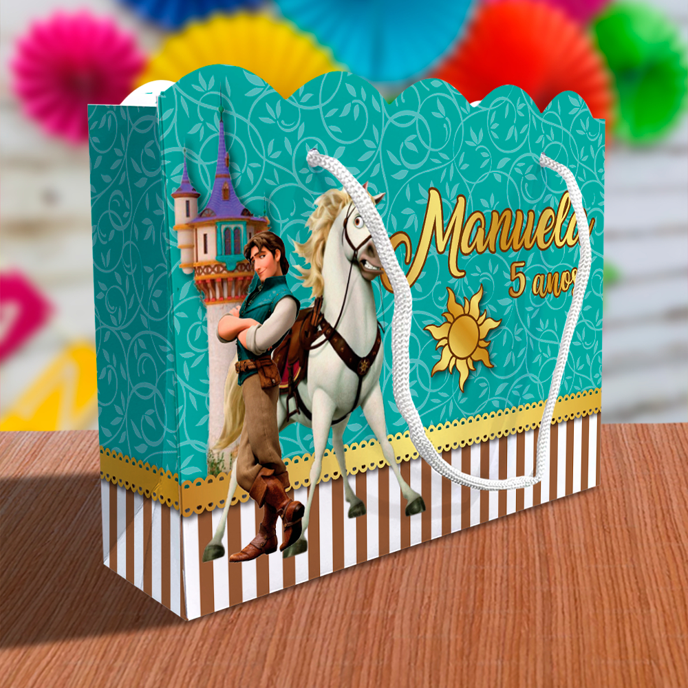 Sacolinhas Ondulada Personalizadas Festa Rapunzel Zé Bezerra (20x15x5,5cm) Lembrancinha Kit Festa Flynn Rider