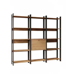 Kit 3 Estantes para Livros 1 Porta 15 Prateleiras Estilo Industrial Cor Lâmina Mel/Preto - BRV Móveis