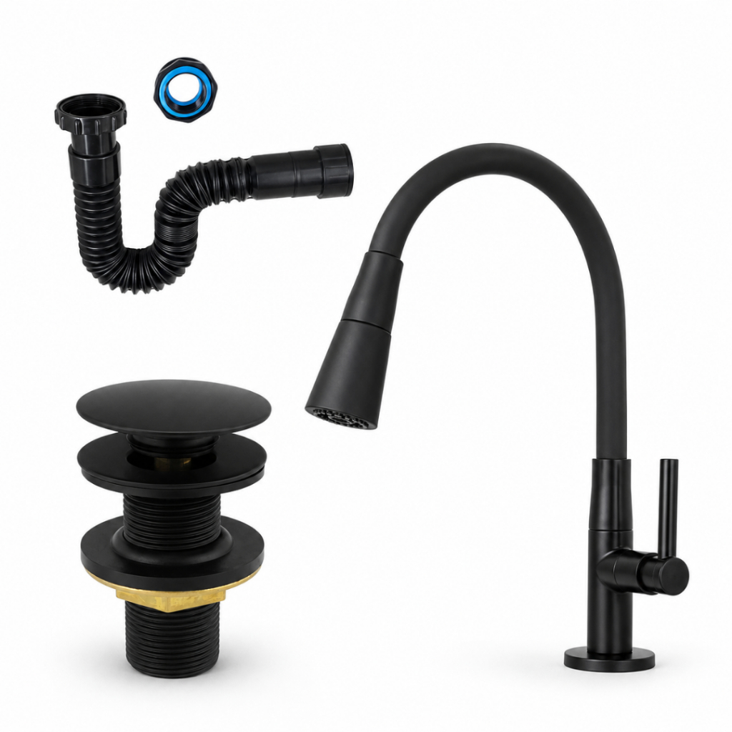 Torneira De Bancada Cozinha e Banheiro, Valvula Click Lavabo, Sifao Universal