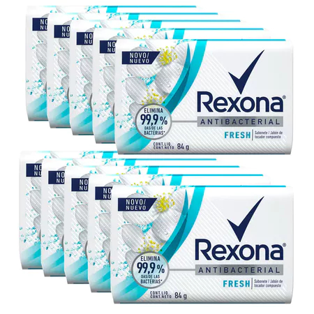Kit 10x Sabonete Rexona Antibacterial Fresh 84g