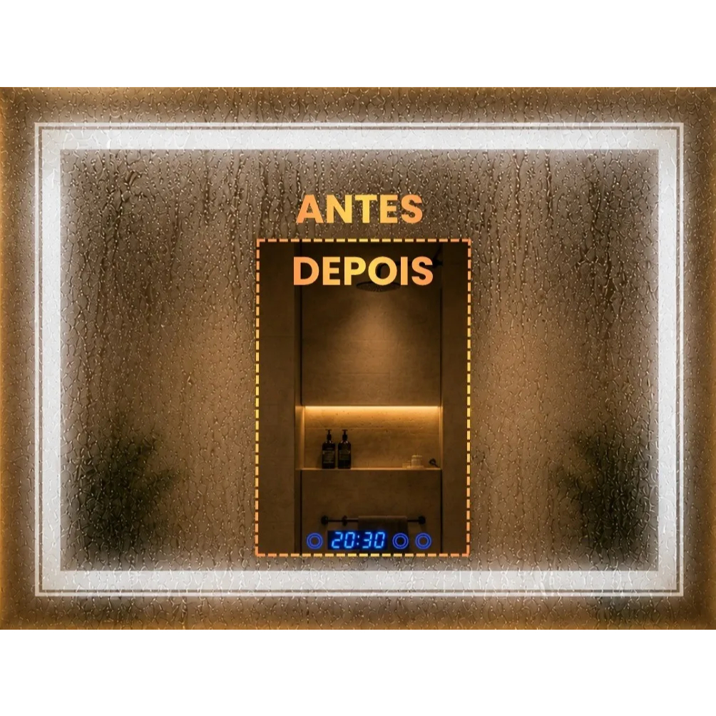 Espelho Led Touch Screen Relógio e Desembaçador 100 X 80cm