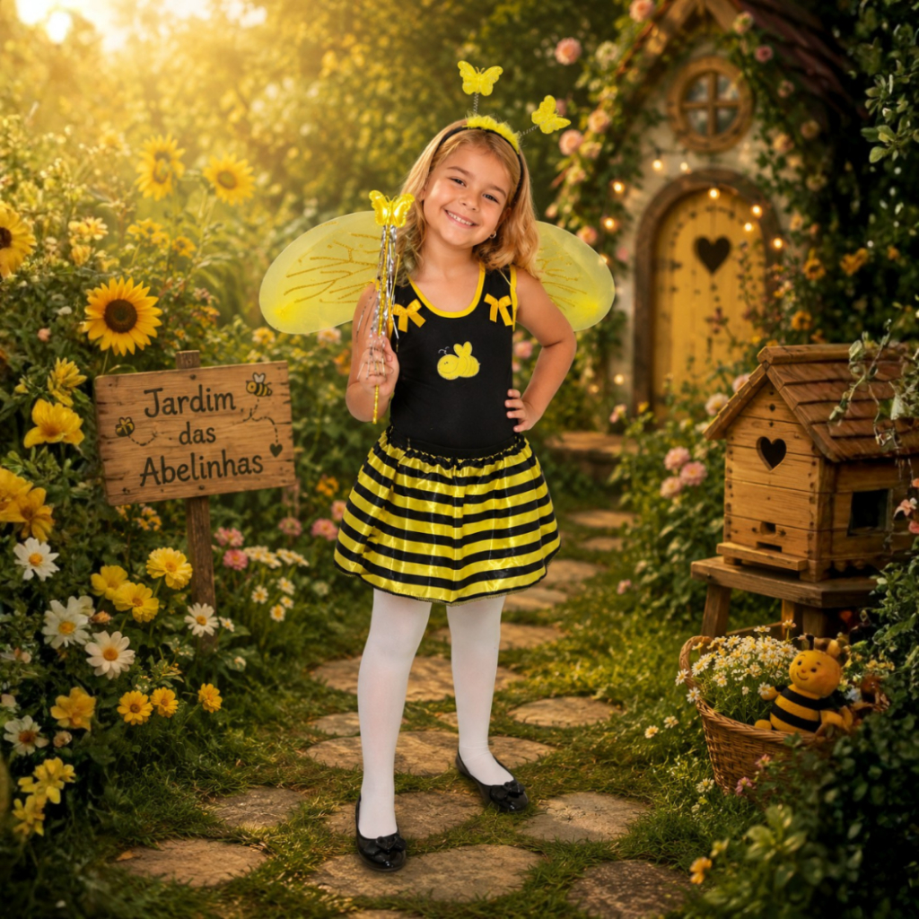 Fantasia Infantil Festa Tema Joaninha ou Abelhinha para Meninas com Arco e Asa, Aniversário, Carnaval, Halloween