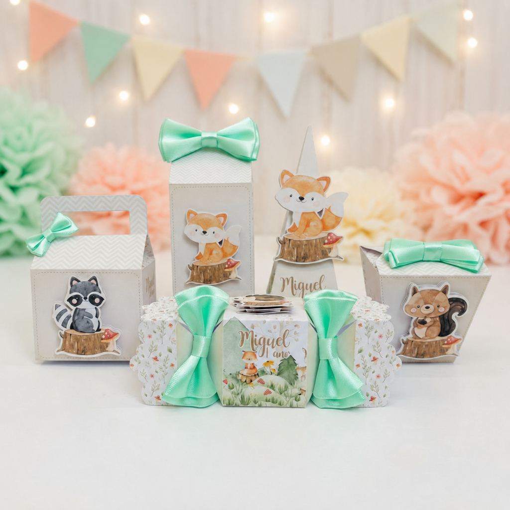 Kit Festa Bosque Encantado Menino Lembrancinhas Personalizadas Caixinhas Para Doces Aniversário Infantil Floresta Animai