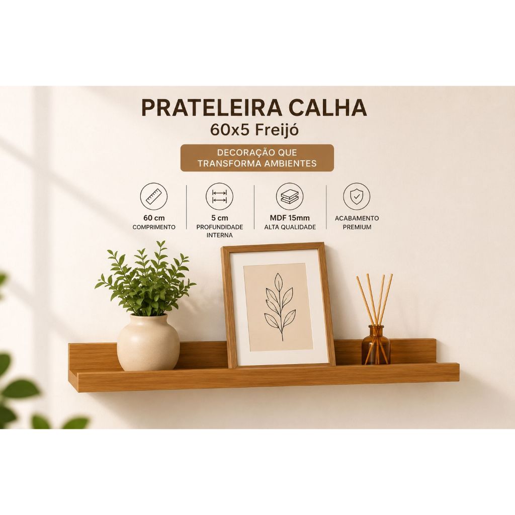 Prateleira Calha Suspensa 60x5 cm Porta Temperos, Livros, Fotos