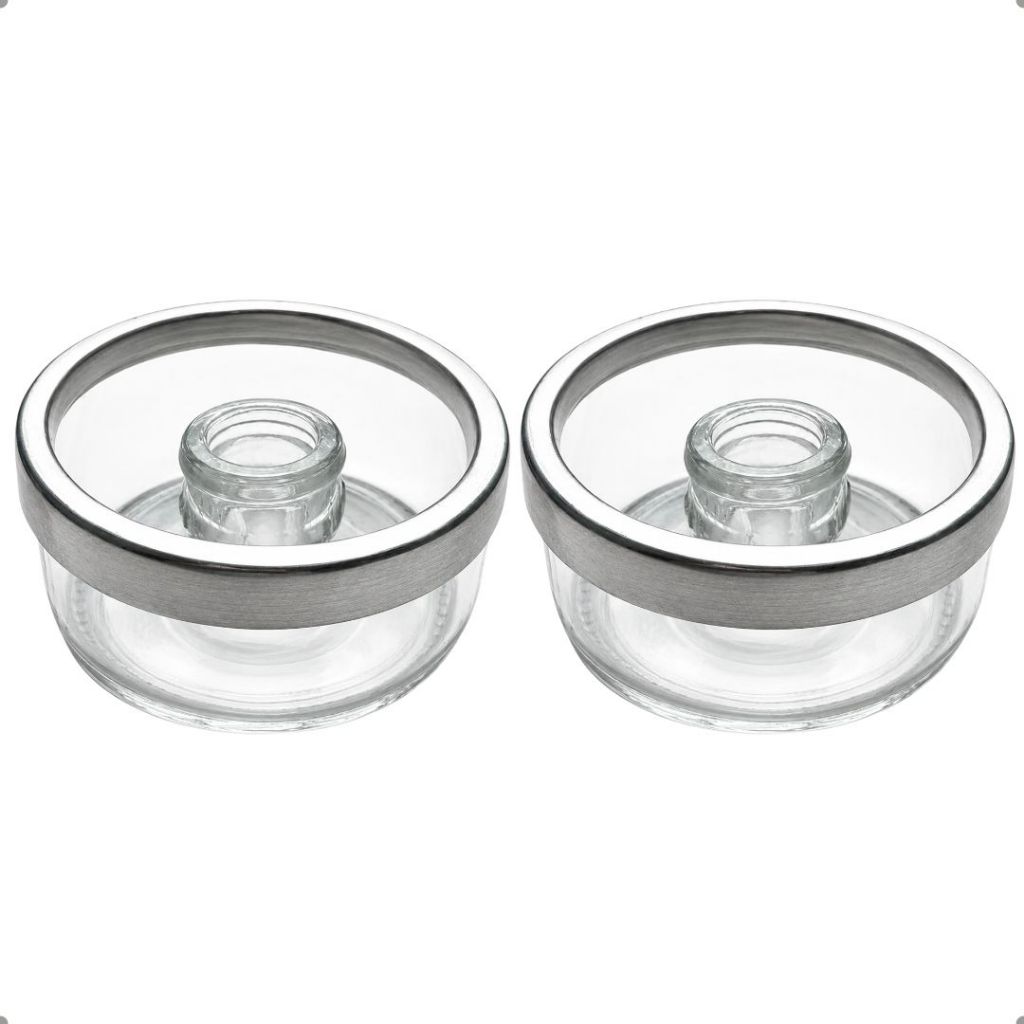 Kit C/2 Castiçal De Vidro Para Vela Palito Aro Alumínio Novo Minimalista transparente vela palito