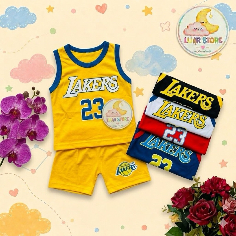 conjunto los angeles roupas de bebê regata lakers temático menino infantil 9 a 12 meses