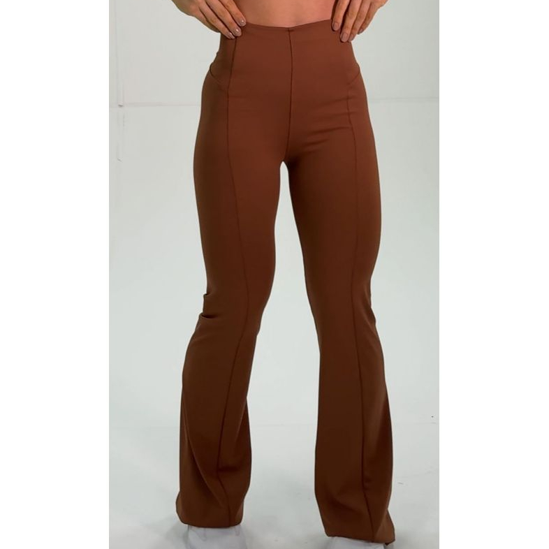 Calça Flare Fitness Feminino Zero Transparência Compressão Cintura Alta Poliamida Premium