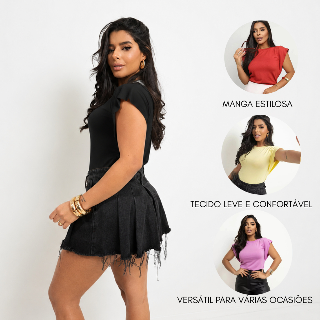 Blusa Feminina Manga Blusinha Verão Elegante Moda Gringa Blogueira Tendencia