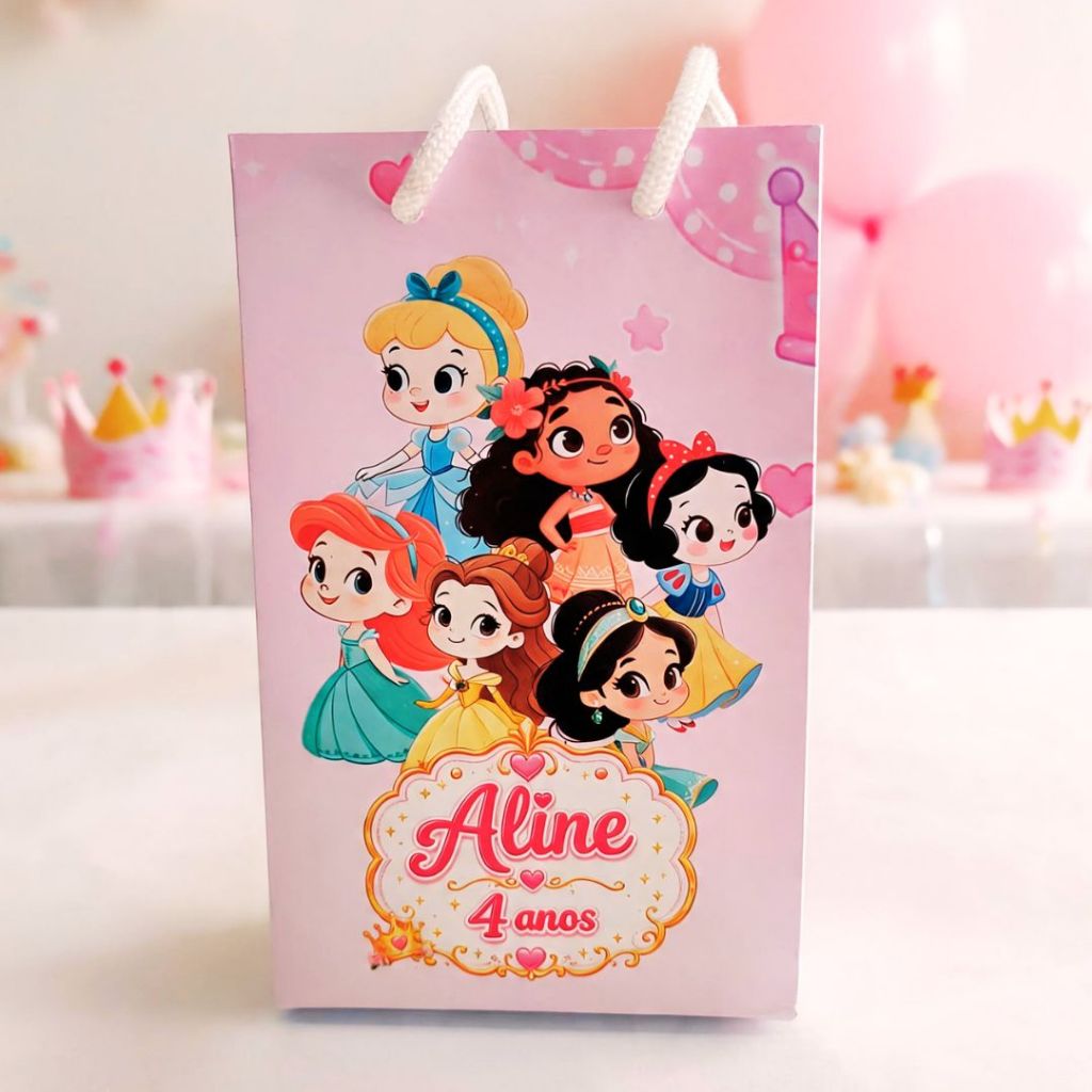 Sacolinha Pequena Princesas Cute Personalizada/ Lembrancinha para Festa/ Aniversário