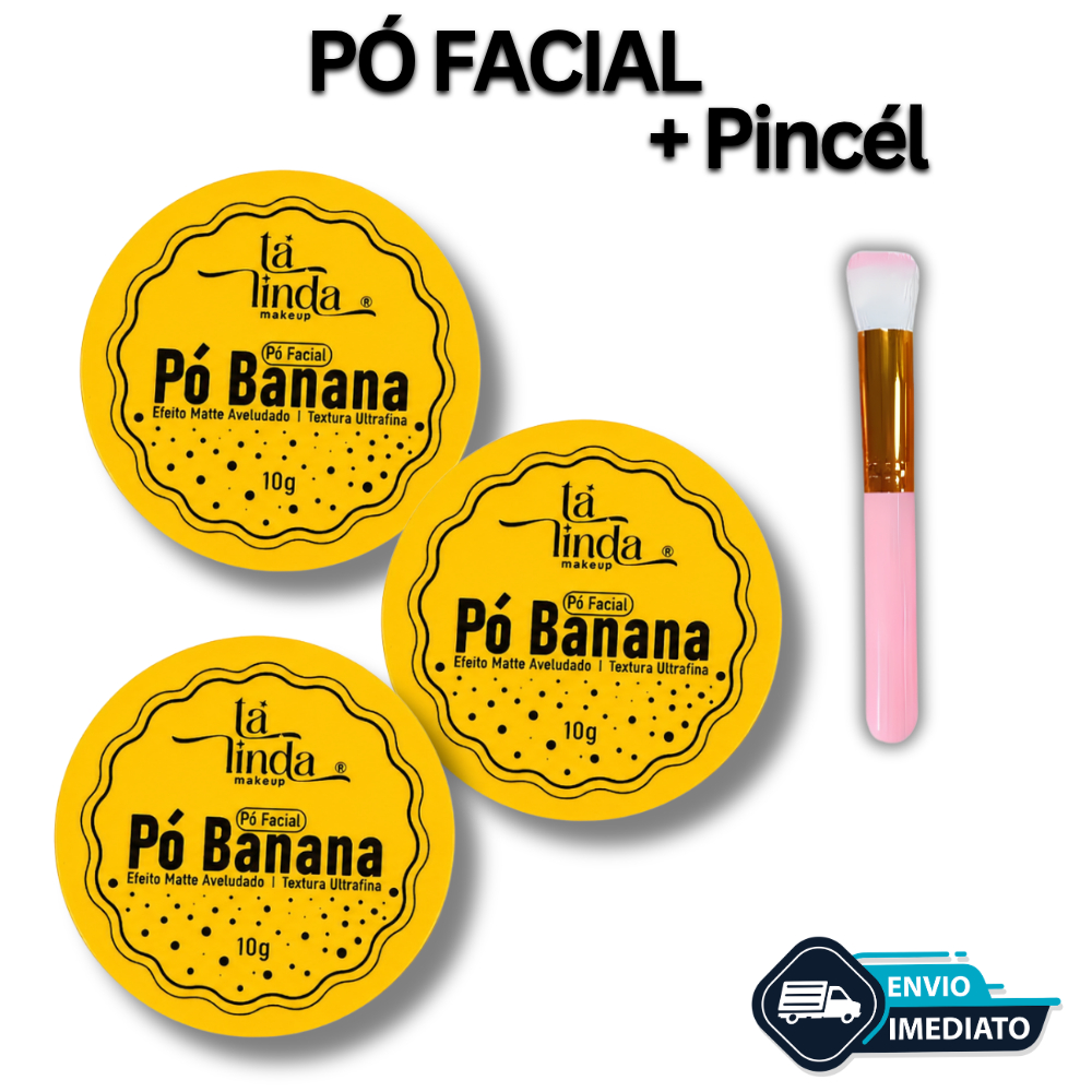 Kit  com até 3 Pó Facial Banana e 1 Pincel de Maquiagem
