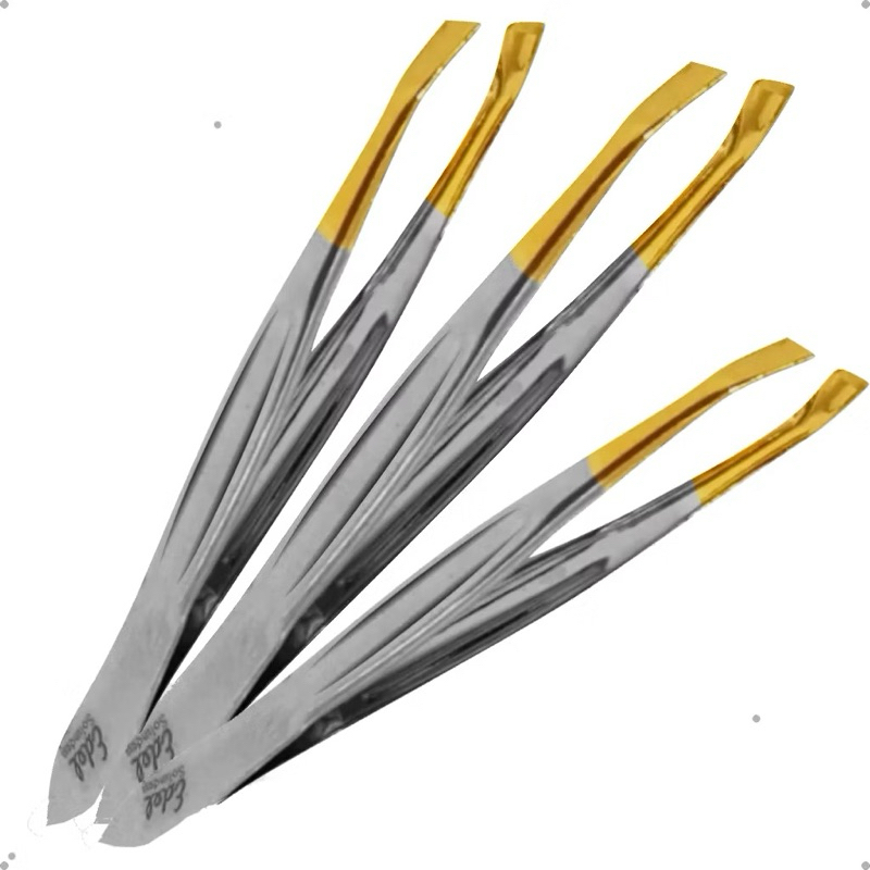 Pinça Para Sobrancelha Depilação Canelada Ponta Oblíqua Inox 9cm Edel Solingen 2311.303 Profissional