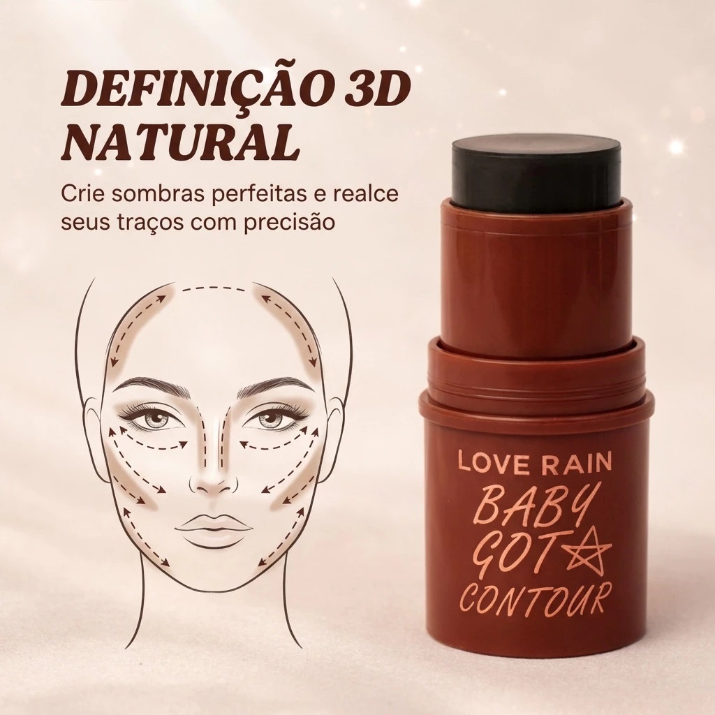 LOVE RAIN Bastão de Contorno Facial 3D – Definição Natural, Acabamento Matte e Longa Duração