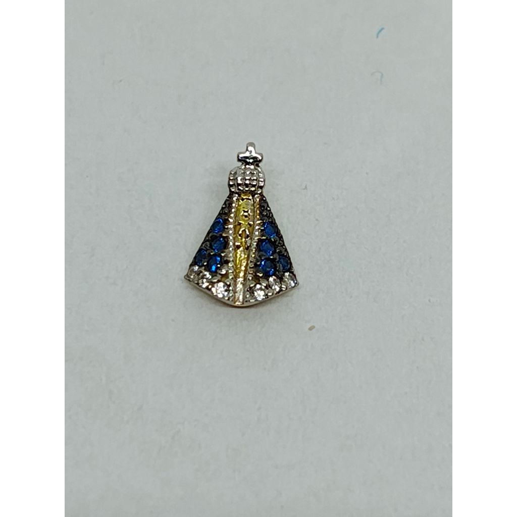 Pingente Nossa Senhora Aparecida Ouro 18K 750 Pequeno Cravejado Zircônia Religioso Elegante Feminino