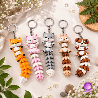 Chaveiro de Animal Articulado Fofo Cachorro Gato Raposa Lobo Cão Esquilo Presente Coleção
