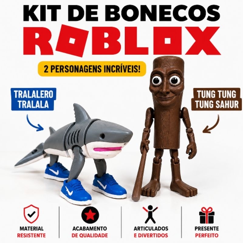 Kit Bonecos Articulados Tralalero Tralala + Tung Tung Tung Sahur | Impressão 3D | Colecionável