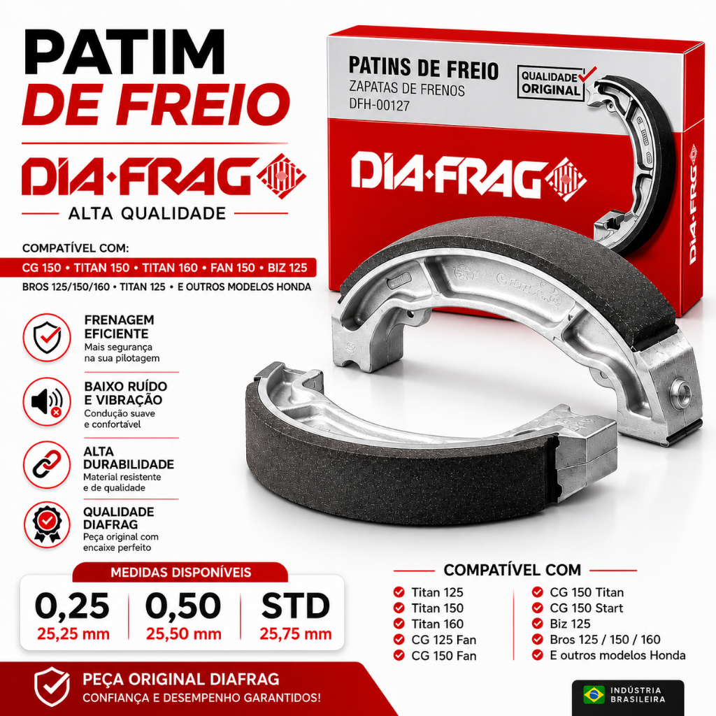 Lona Patim Sapata De Freio Titan 125 150 160 Diafrag Std 0,25 0,50