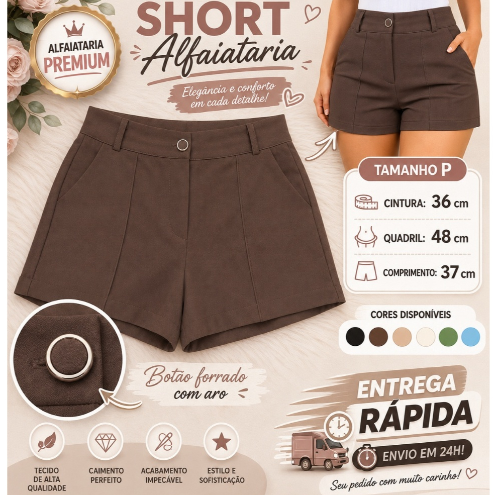 Short Feminino De Alfaiataria Cintura Alta Social Elegante Casual Moda Feminina Verão Confortável Para Trabalho Passeio