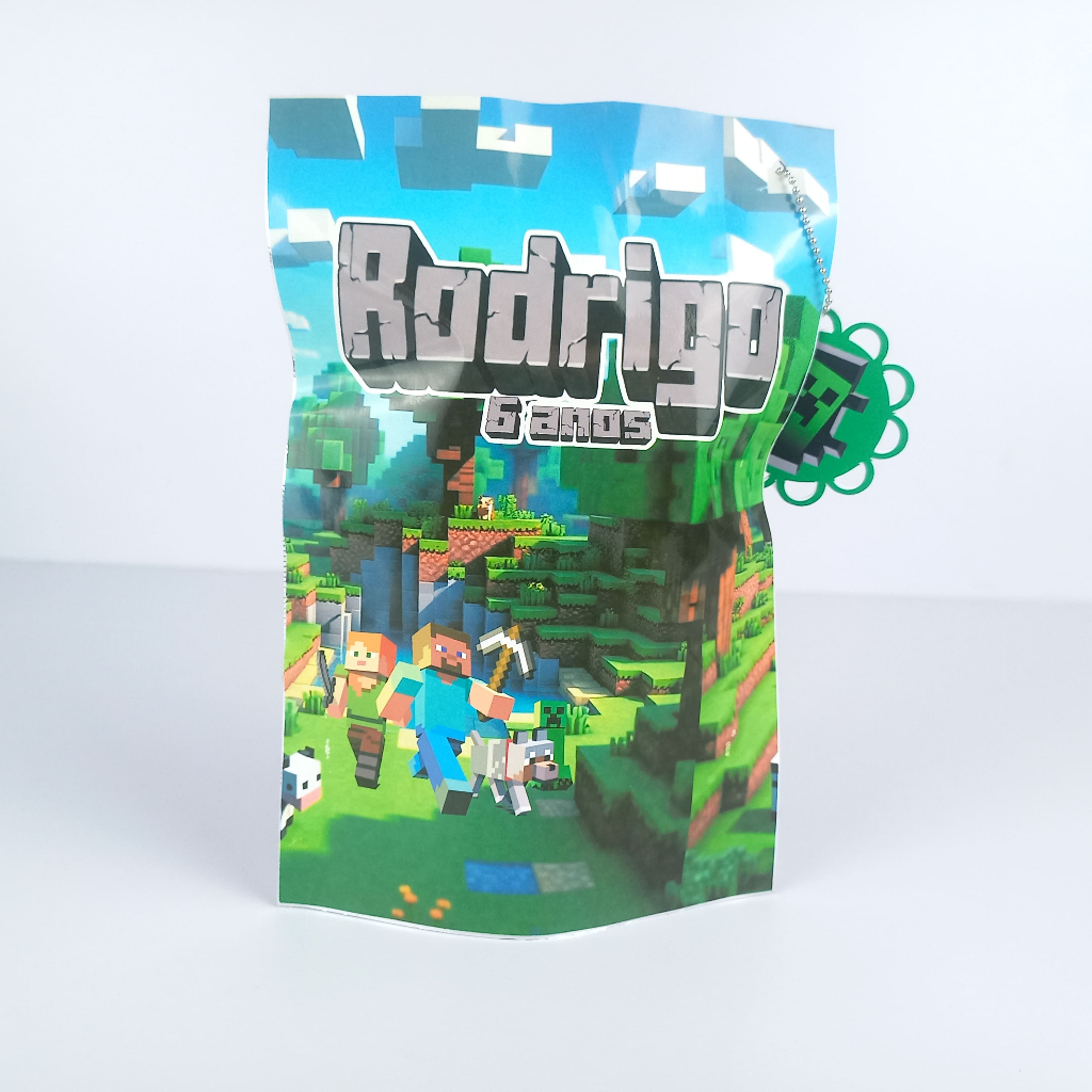 SAQUINHO METALIZADO 12X18 MINECRAFT PERSONALIZADO LEMBRANCINHA FESTA INFANTIL ANIVERSÁRIO