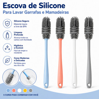 1 Escova de Silicone para Lavar Mamadeiras Garrafas e Copos