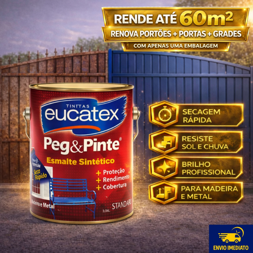 Tinta Esmalte Sintético Eucatex Pegue e Pinte 900 ML, Madeira e Metal, Brilho Standard, Várias Cores