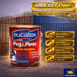Tinta Esmalte Sintético Eucatex Pegue e Pinte 900 ML, Madeira e Metal, Brilho Standard, Várias Cores
