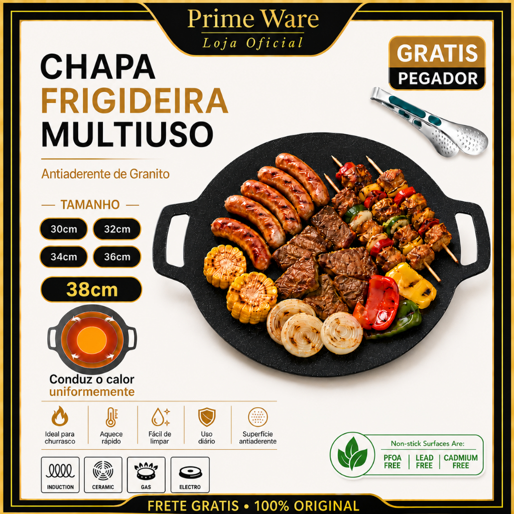 Chapa Bifeteira Redonda Antiaderente Frigideira Para Churrasco Fritar Hambúrguer Bife Fazer Lanches