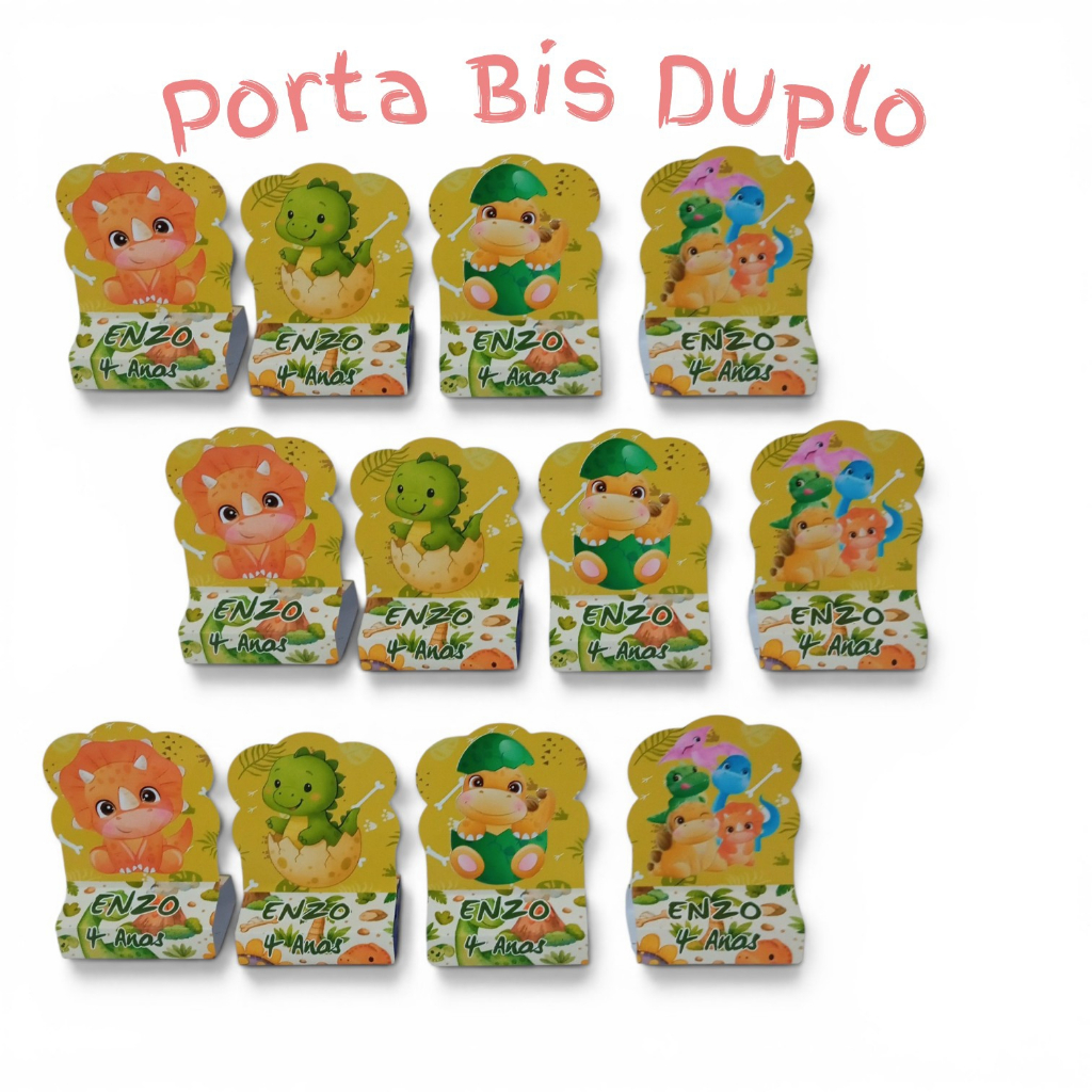 Porta Bis Duplo Personalizado- DINO BABY CUTE DINOSSAUROS - Lembrancinha Aniversário Festa Enfeite de Mesa