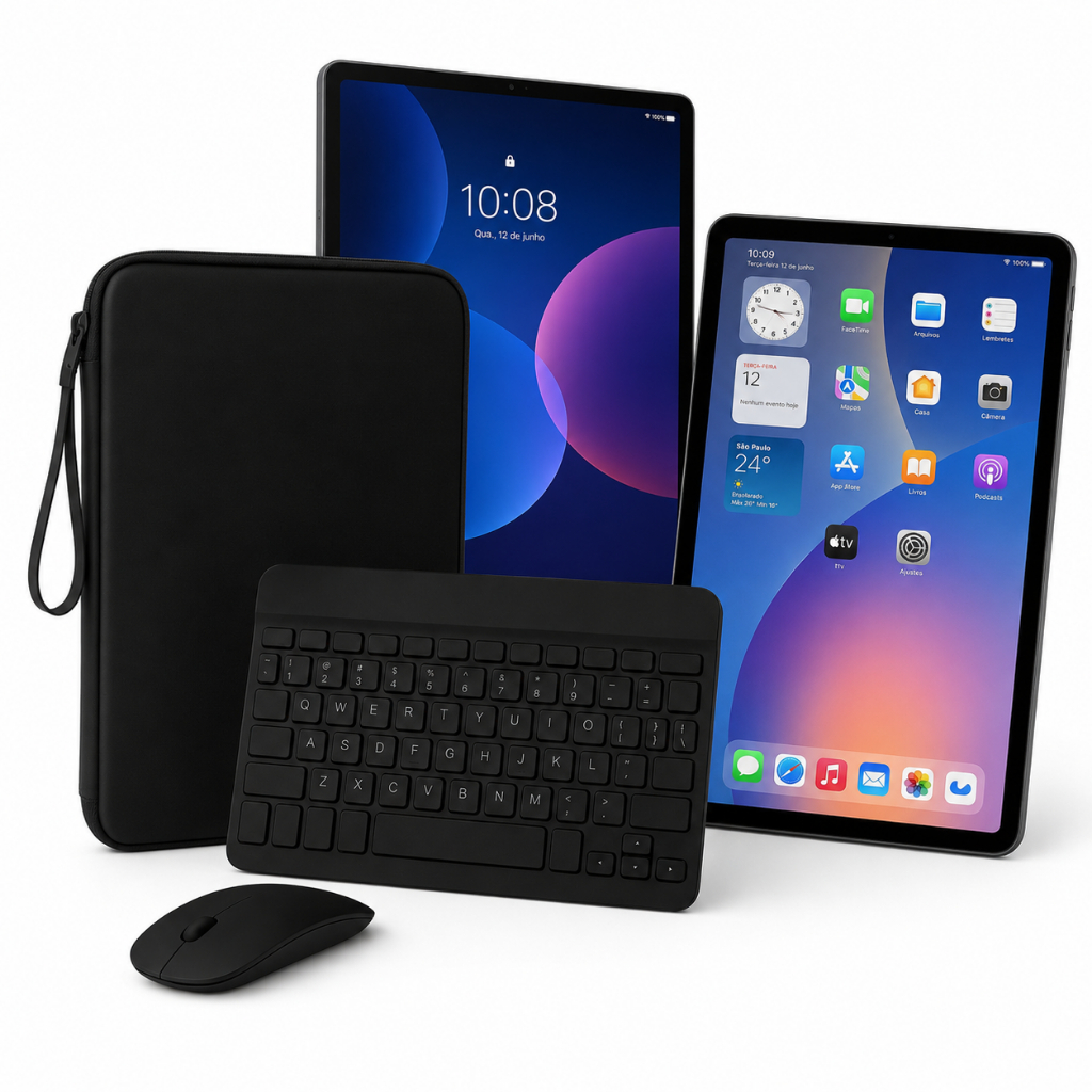 KIT PARA TABLET (iPad/Xiaomi/Samsung/Motorola/Lenovo) ATÉ 12 POLEGADAS COM CASE