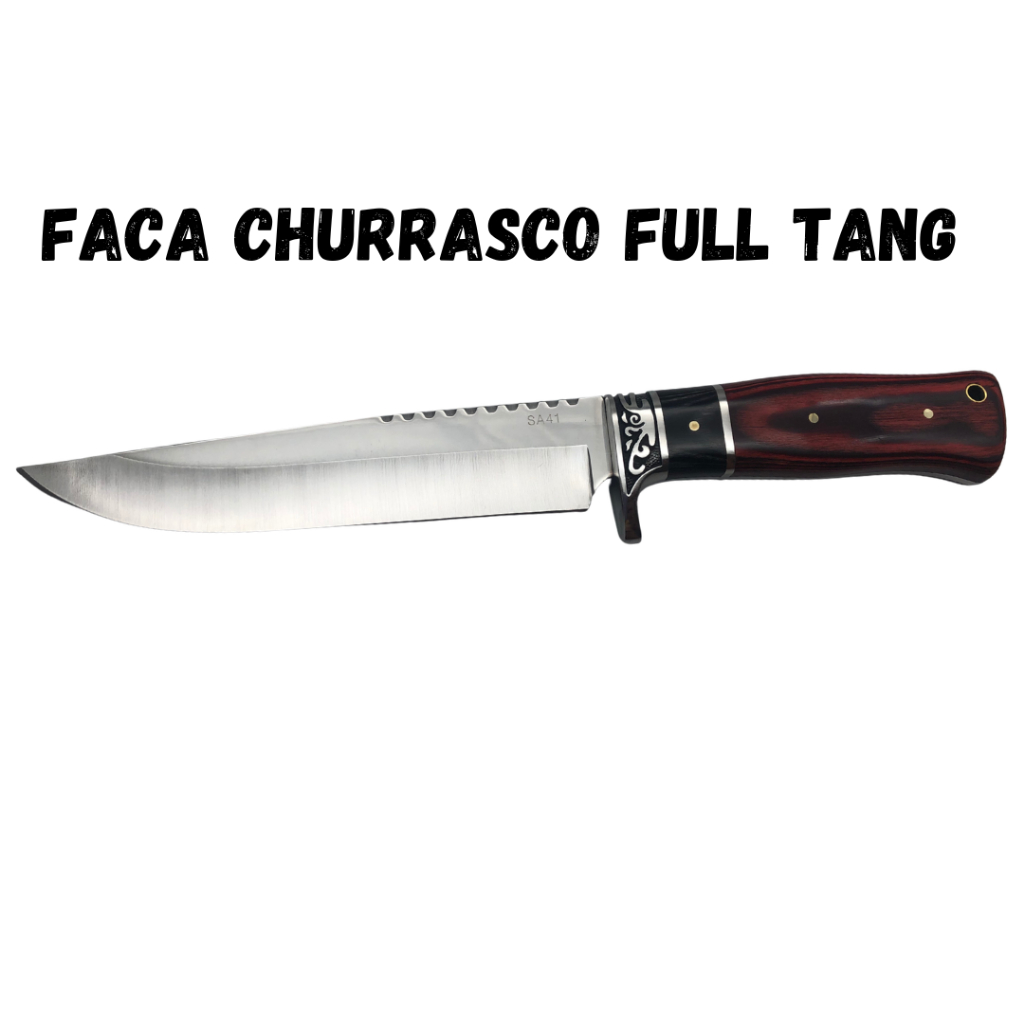 Faca Churrasco Caça e Pesca Cabo Artesanal em Madeira e Metal FullTang - 1514