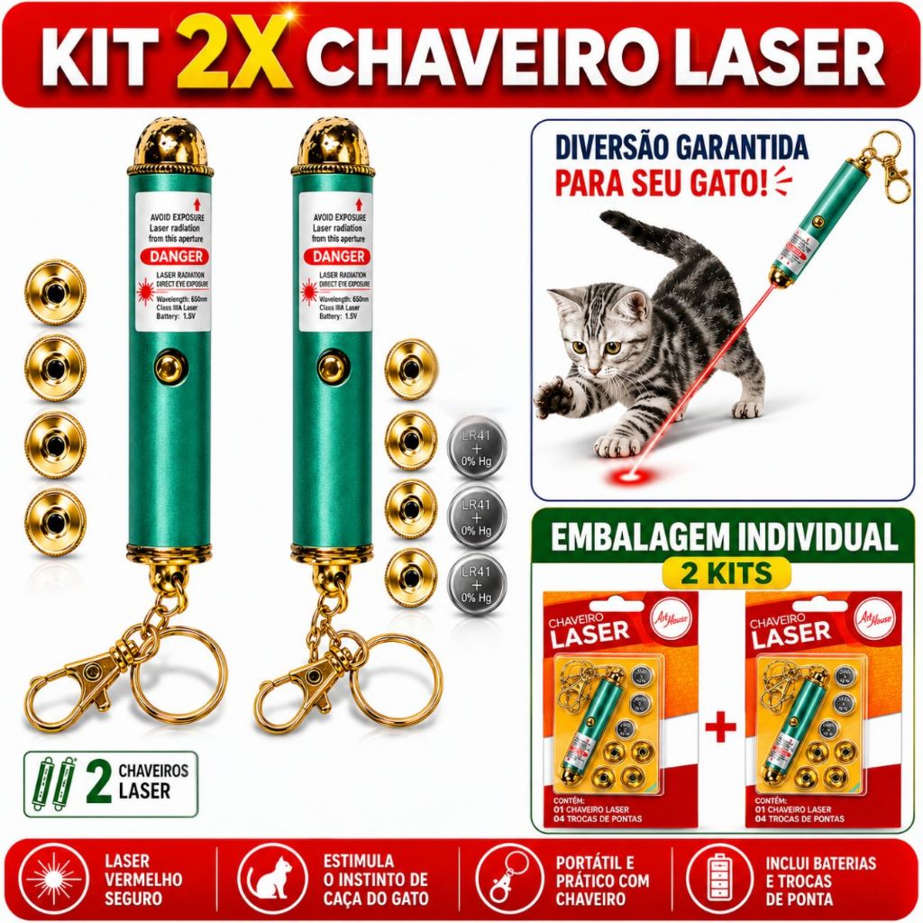 Kit 2x Chaveiro Caneta Lanterna Laser Baterias inclusas Brinquedo - Pronta Entrega