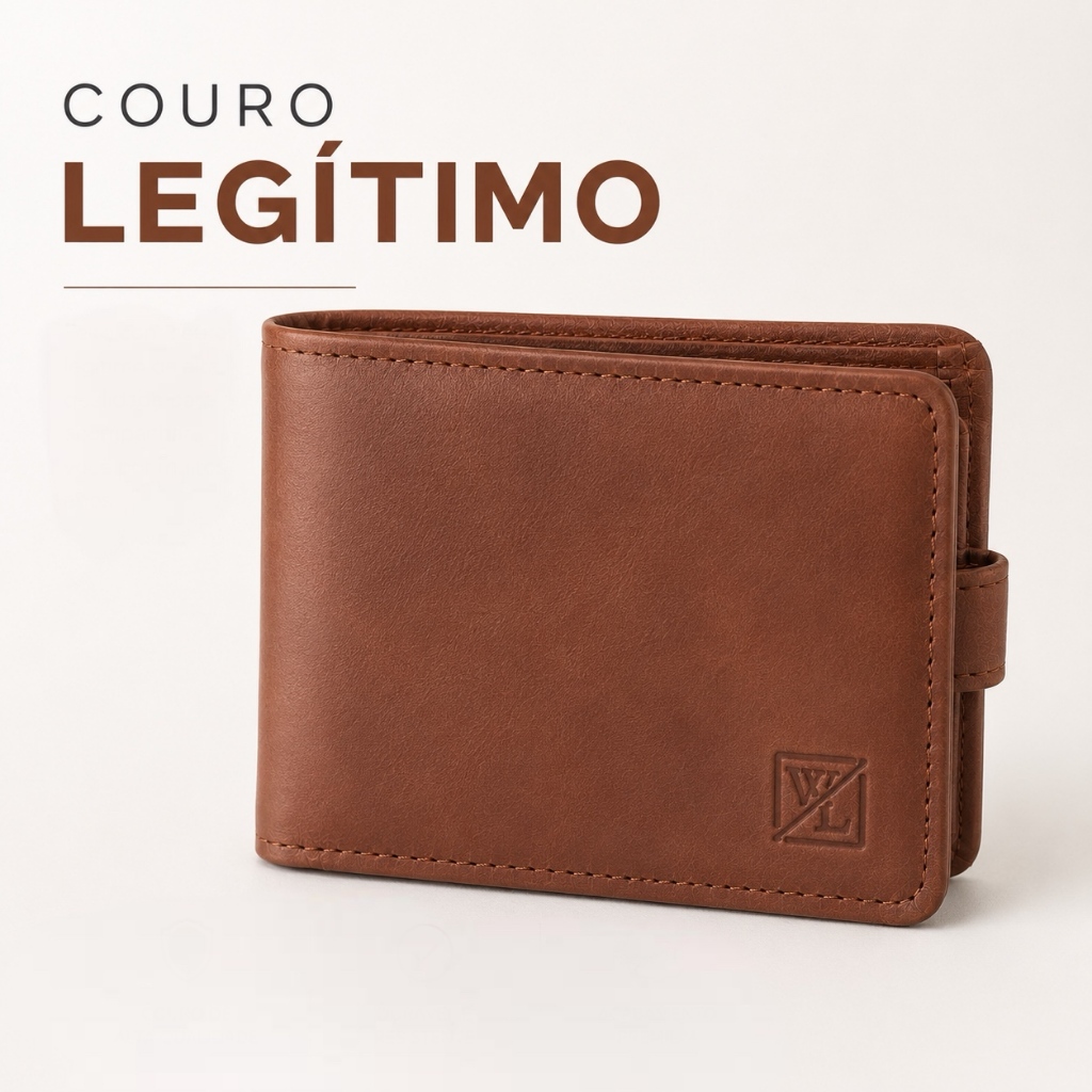 Carteira Masculina Couro Legitimo Porta Cartoes Documentos RG CNH Botão Interno Elegante Estilosa