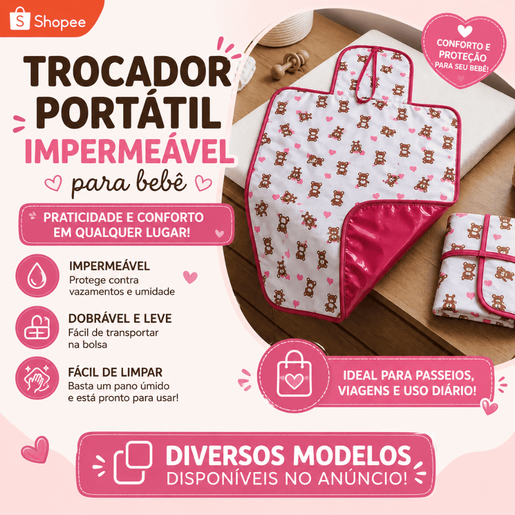 Trocador portátil impermeável estampado 80 x 45cm super compacto fácil limpeza envio rápido