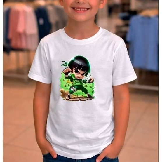 Camiseta infantil menino com estampa do Rock Li do Naruto 100% algodão casual e confortável camisa cores variadas