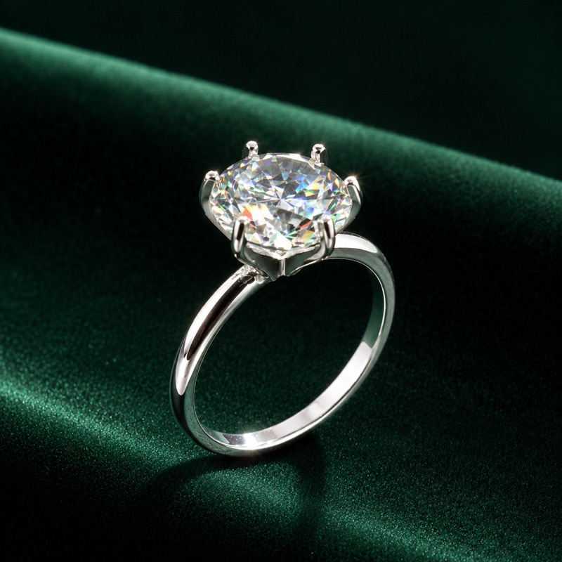 Anel Prata 925 Moissanite 10mm Caixa Alta Luxuoso