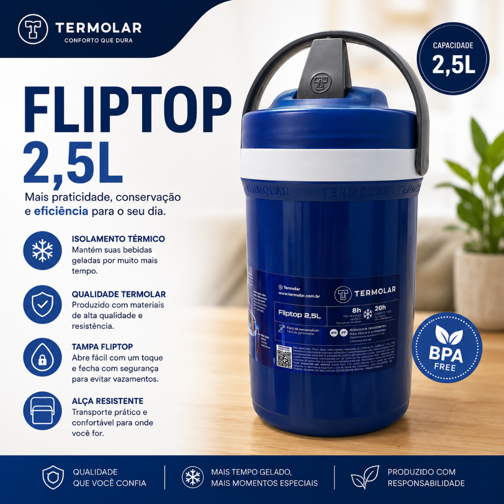 Jarra Térmica Fliptop 2,5l Azul Escuro - Termolar